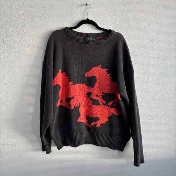 Cactus Club Los Angeles Vintage 1980s Black/Orange Wild Horses Knit Sweater - Picture 1 of 5